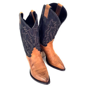 Justin Women 7.5 B Oiled Distressed 2 Tone Black Brown Top Cowgirl L4961